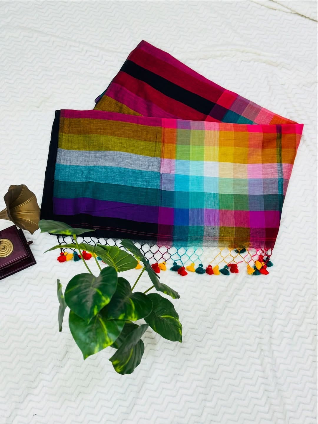 Navy blue Multi colour soft cotton Saree with tassels