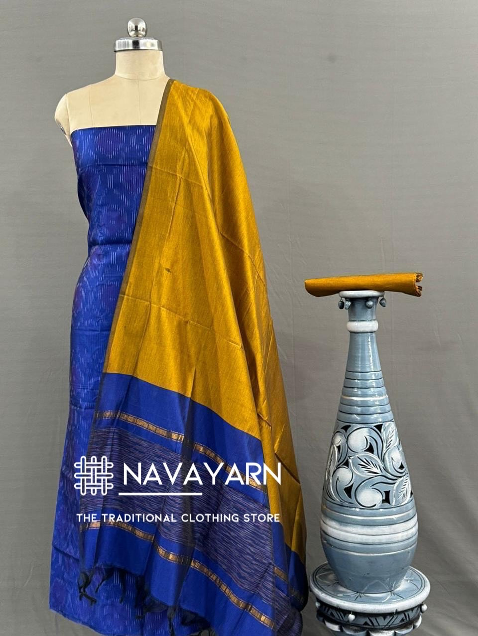 Pochampally Ikkat Suit materials Blue and Mustard