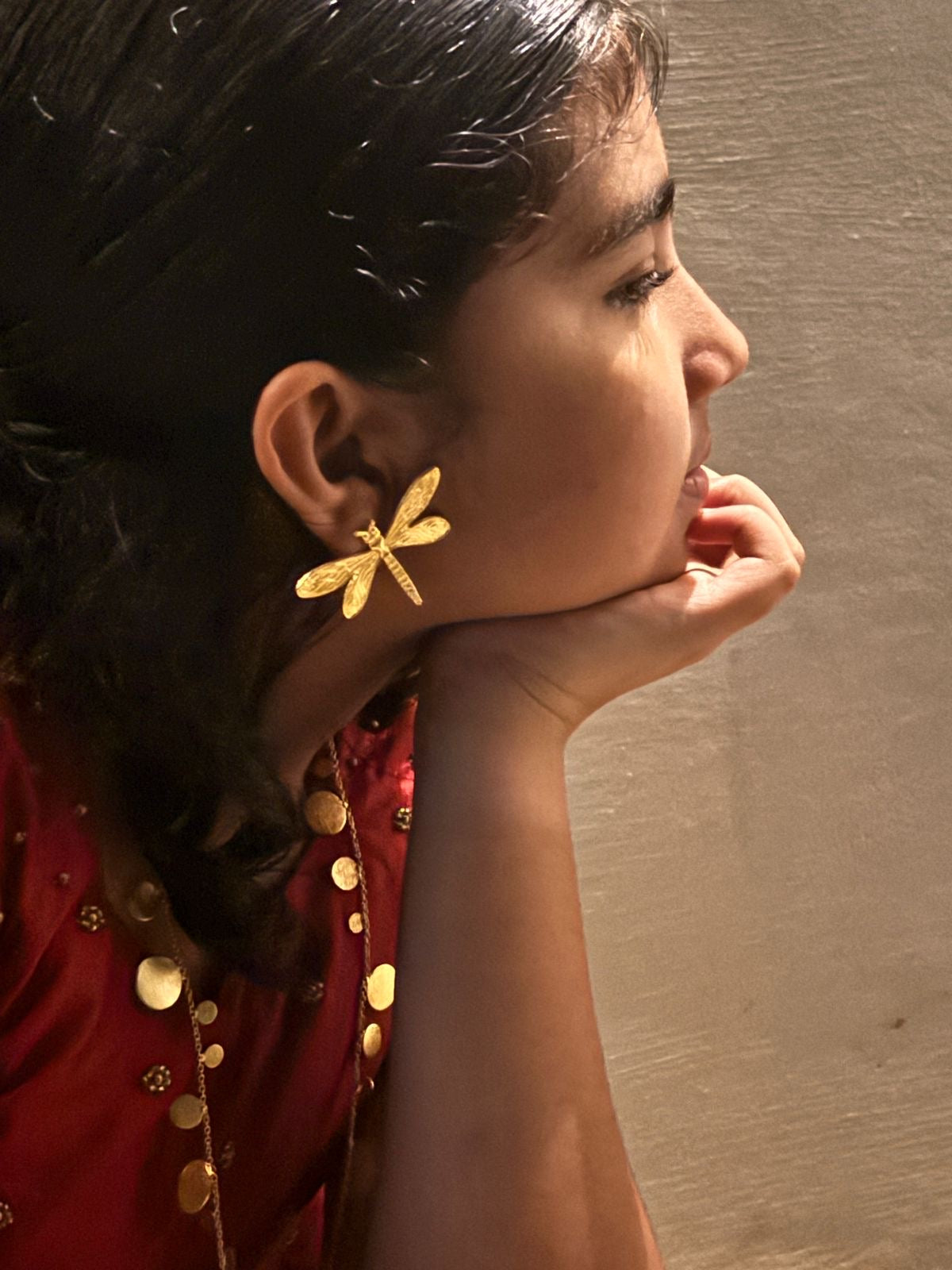 Anti Tarnish Dragon Fly statement earring