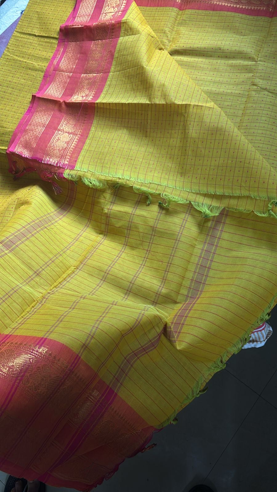 Lakshadeepan thousand butta Sarees mango yellow