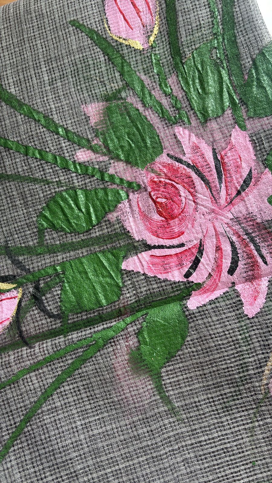 Handpainted Lotus Kota Doria Suit Set Unstitched