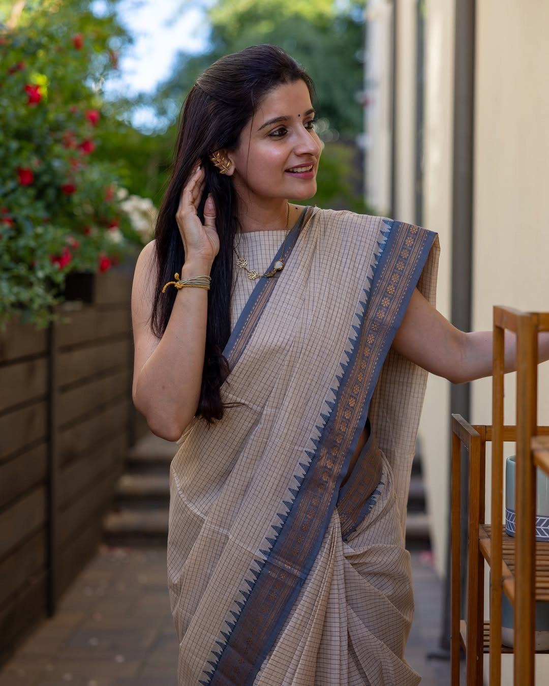 Korvai kanchi cotton contrast temple border sarees