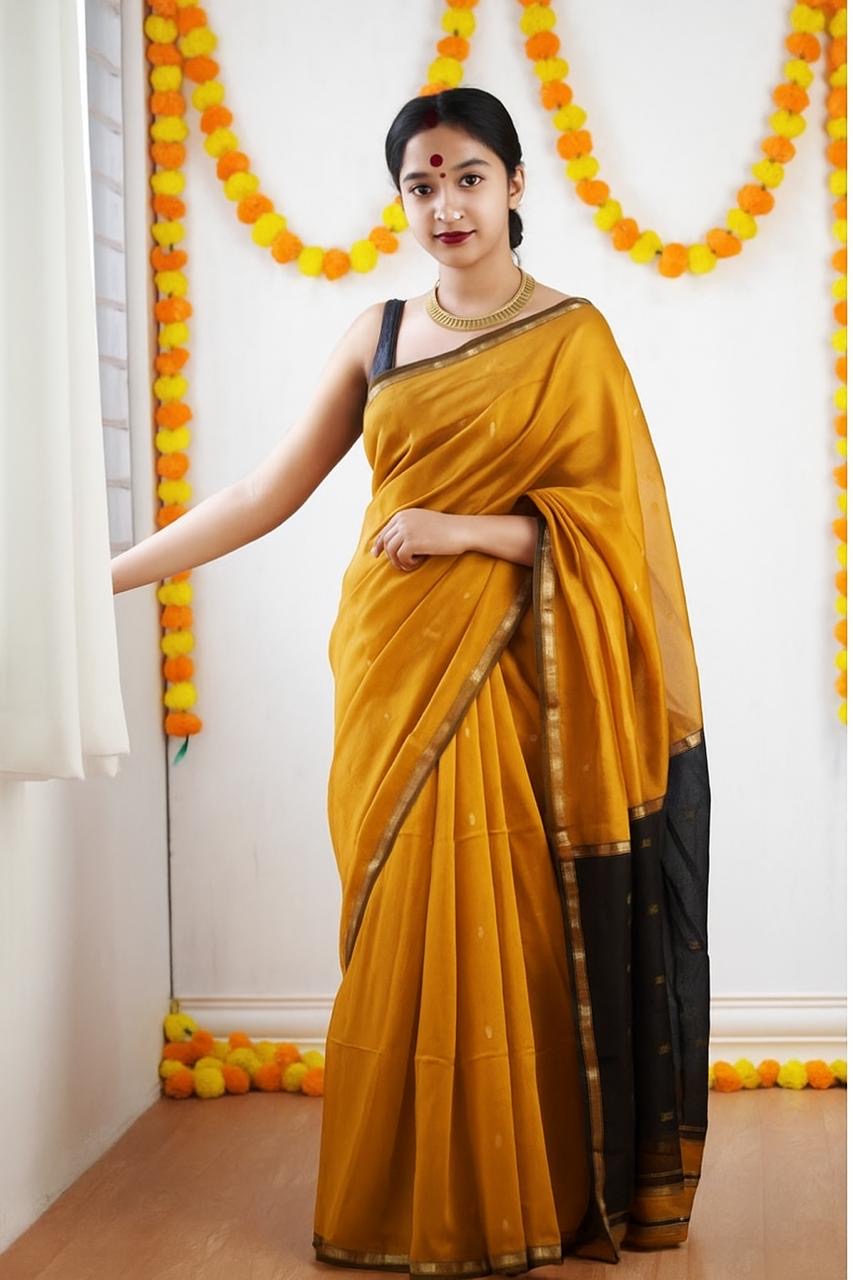 Kalyanika Maheshwari silk saree mustard and black