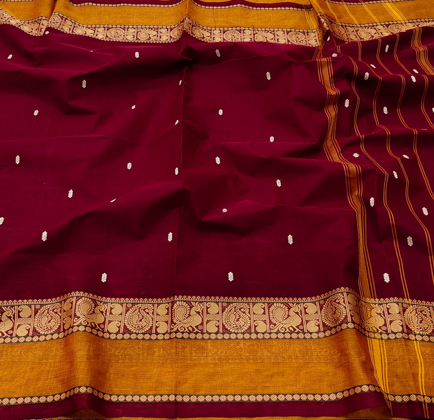Vintage Kanchi Chettinad maroon mustard yellow combo Saree
