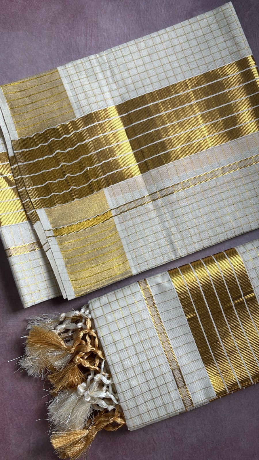Sarvani Golden Tissue zari checks Single Set mundu