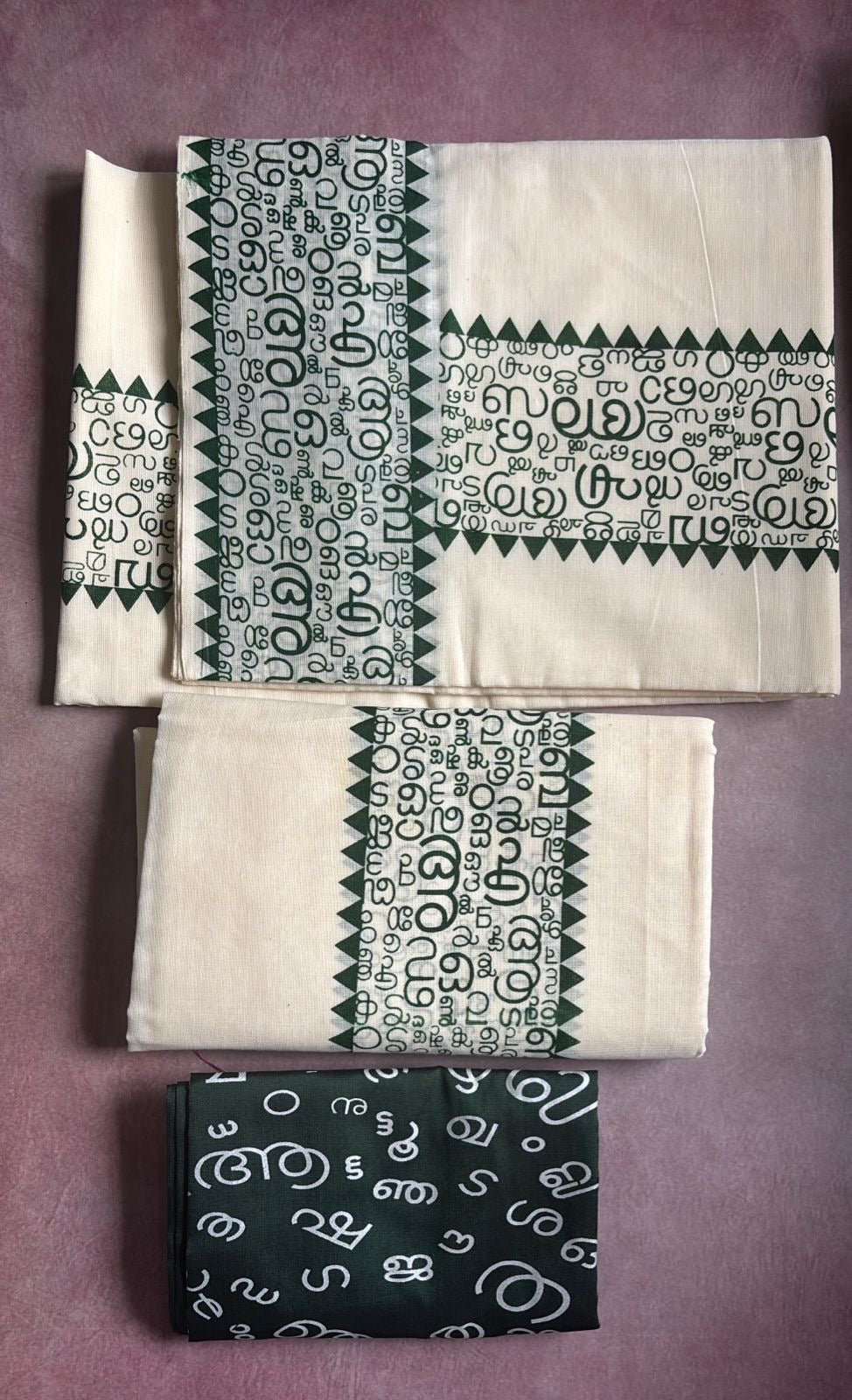 Kerala Cotton Aksharamala Single Set Mund with Blouse