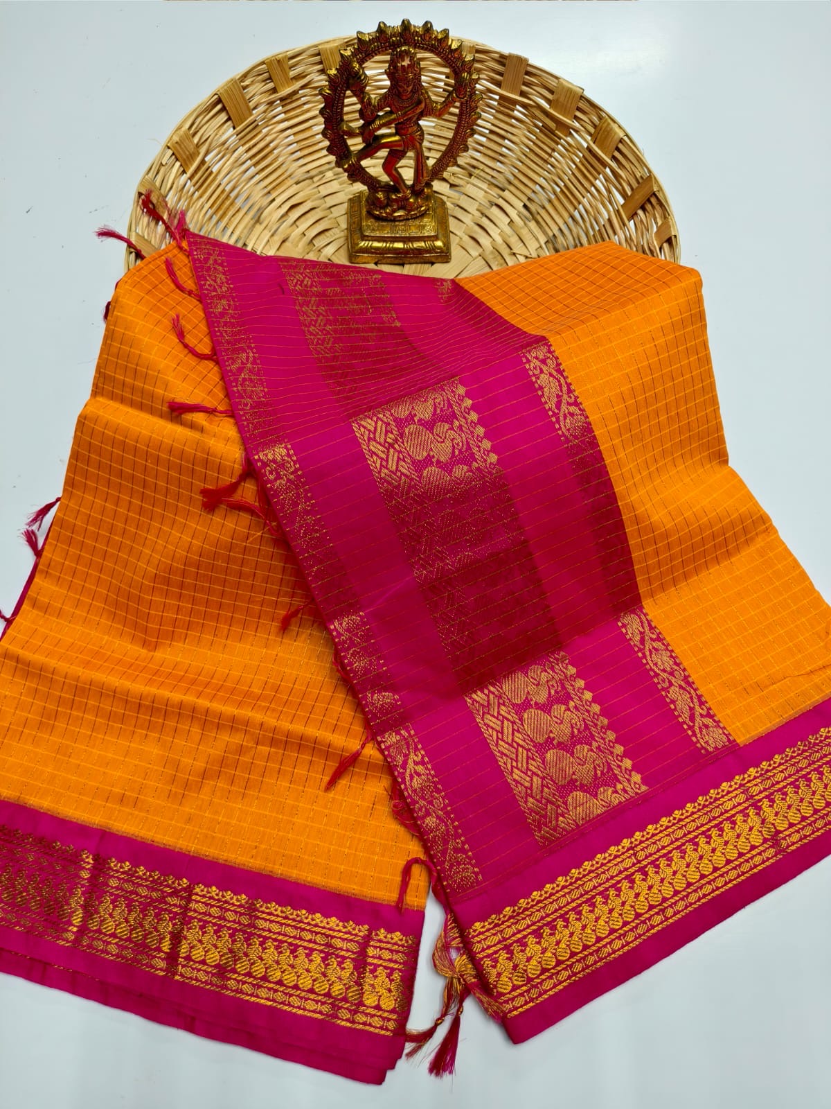 Orange and pink classic combo Kalyani Cotton Saree