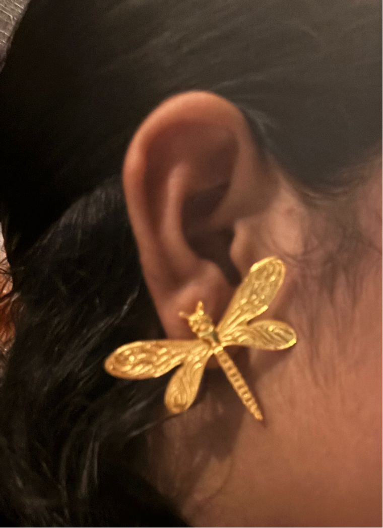 Anti Tarnish Dragon Fly statement earring