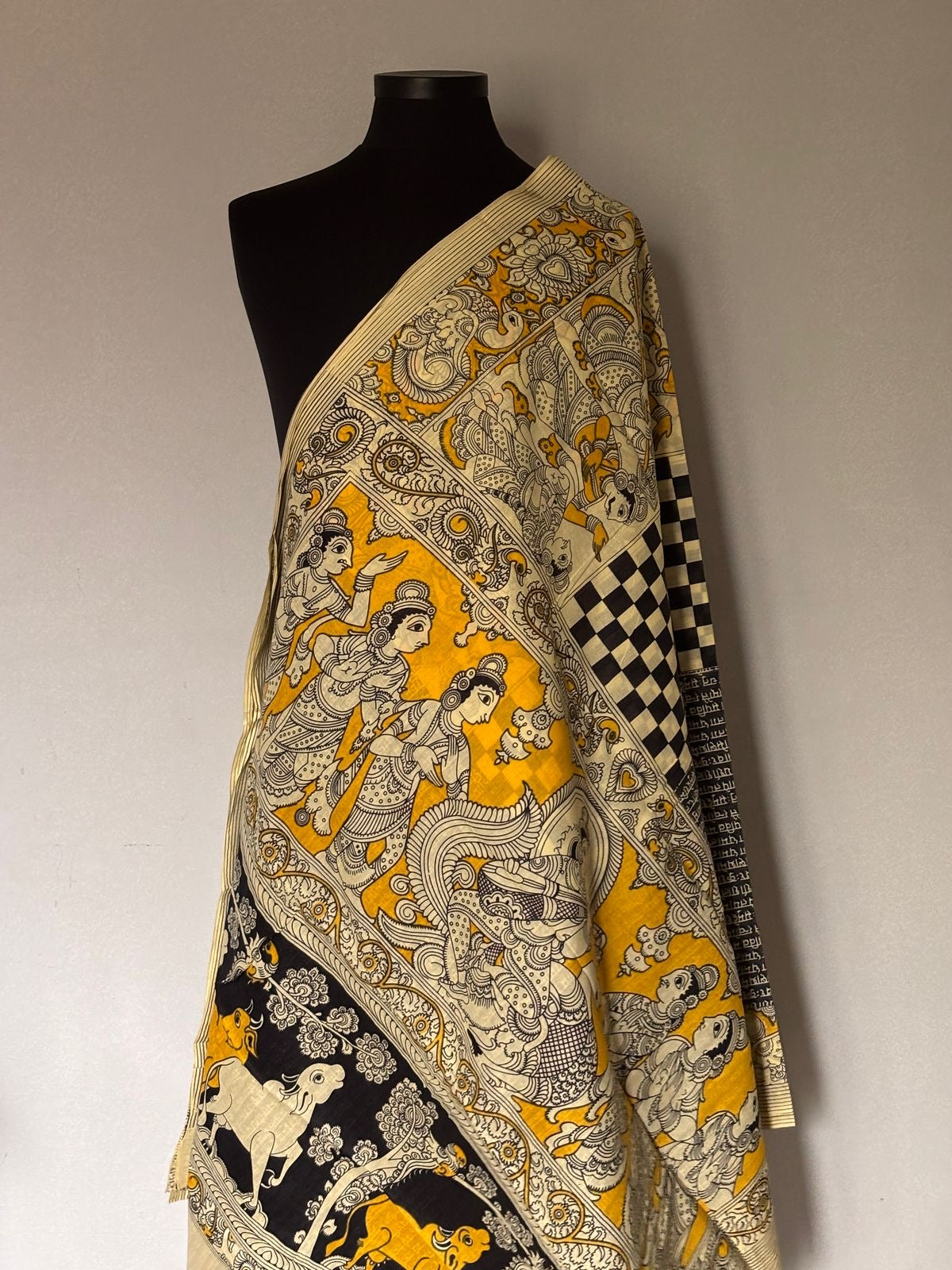 Vasantika (वसन्तिका) Jaipur Hand Block printed Soft Cotton Sarees, Sanskrit script and Kalamkari print VA04