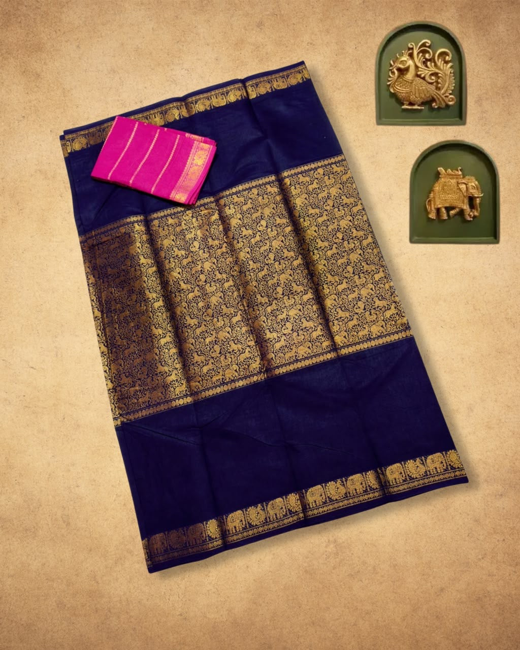 Handloom Sungudi cotton Vanashingaram Saree in royal blue pink combo