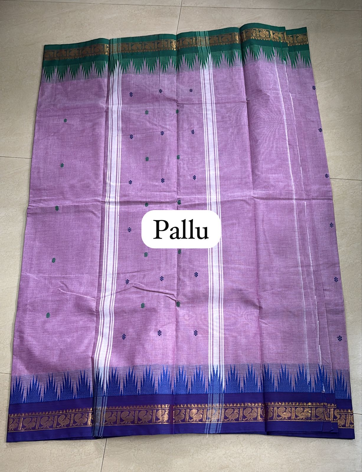 Sangita Ganga Jamuna Chettinad Cotton saree with buttas lavender