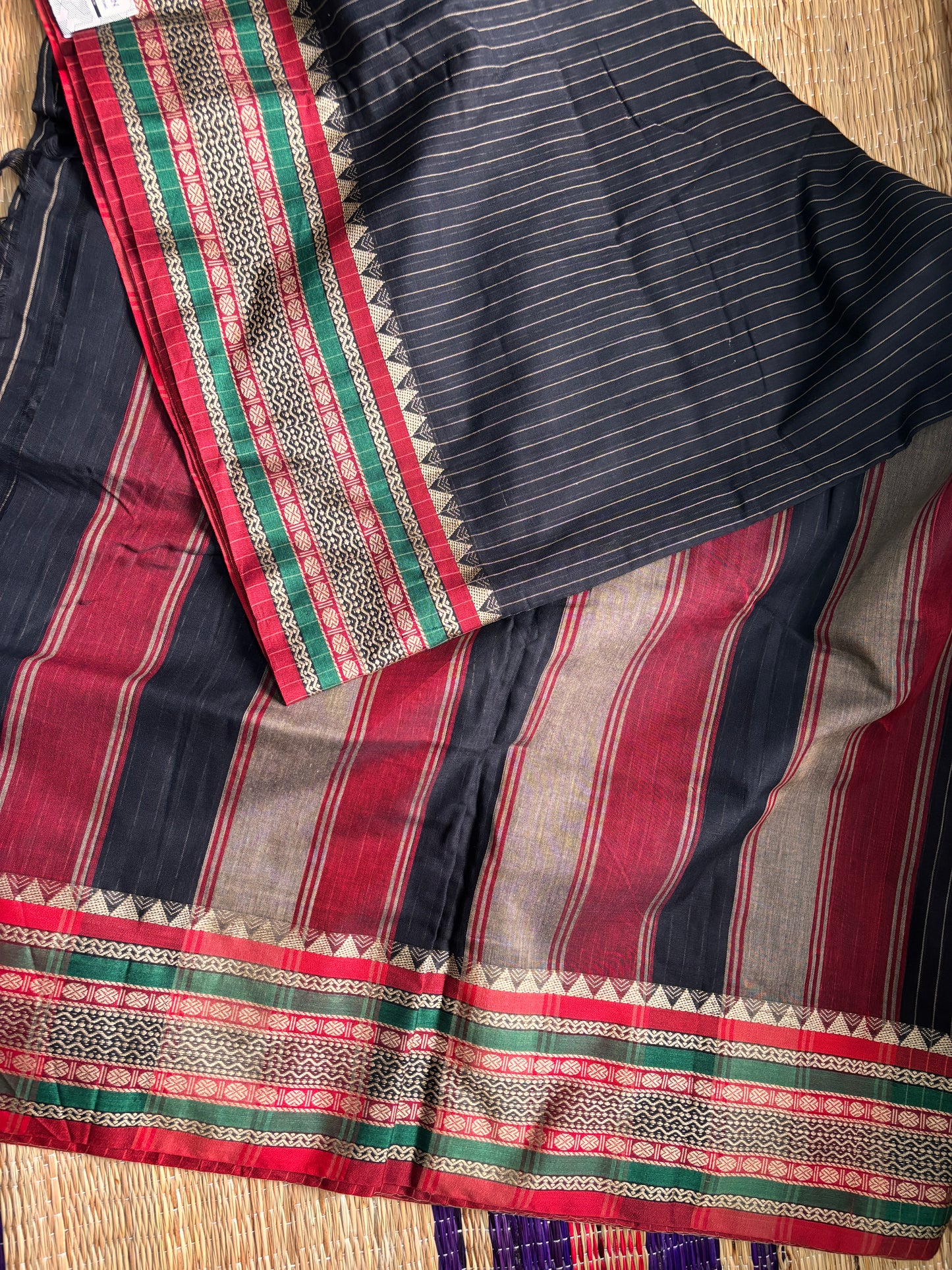 Vrinda वृंदा Narayanpeth Black Striped temple border Vintage Sarees