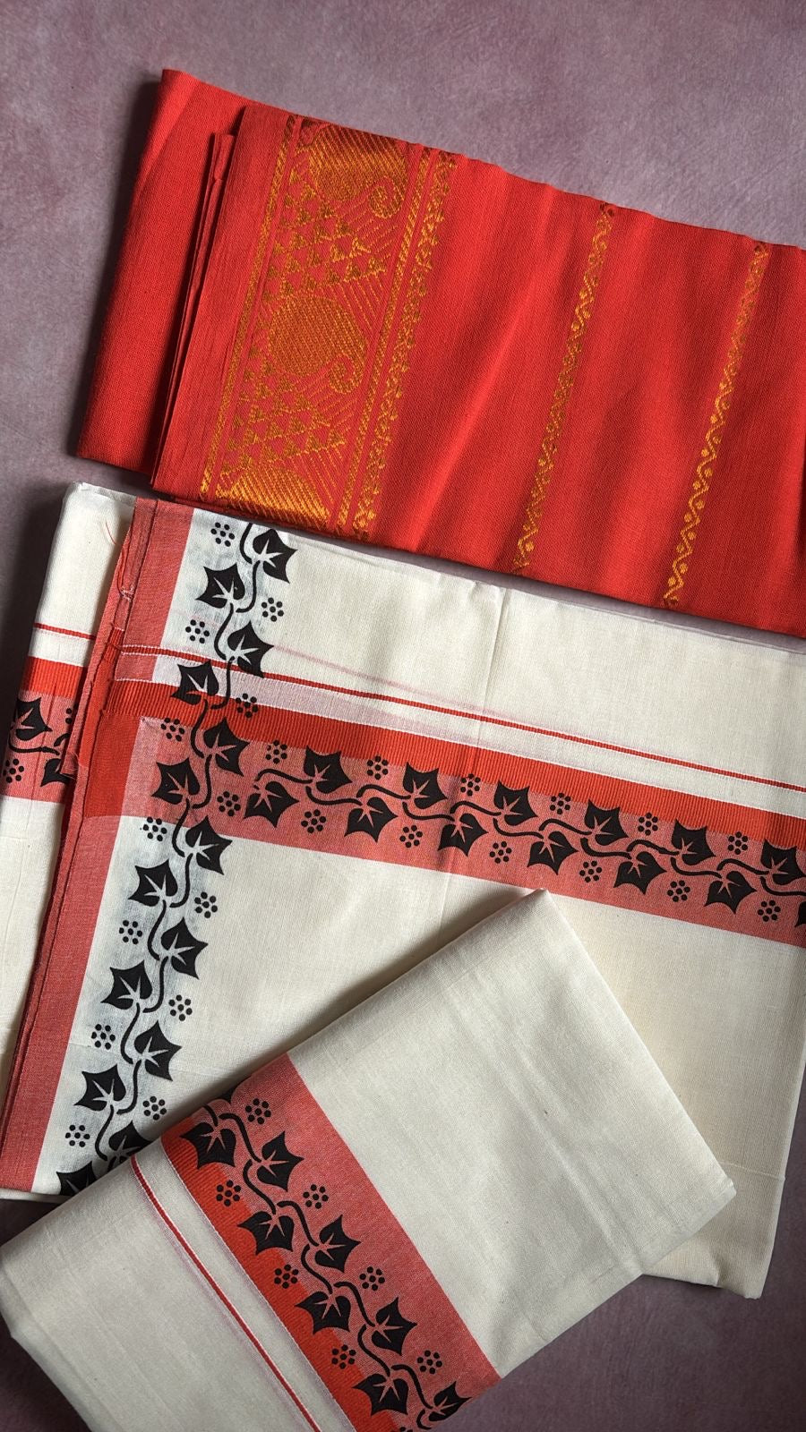 Special quality mulloth Set Mundu with handloom sungudi cotton blouse piece