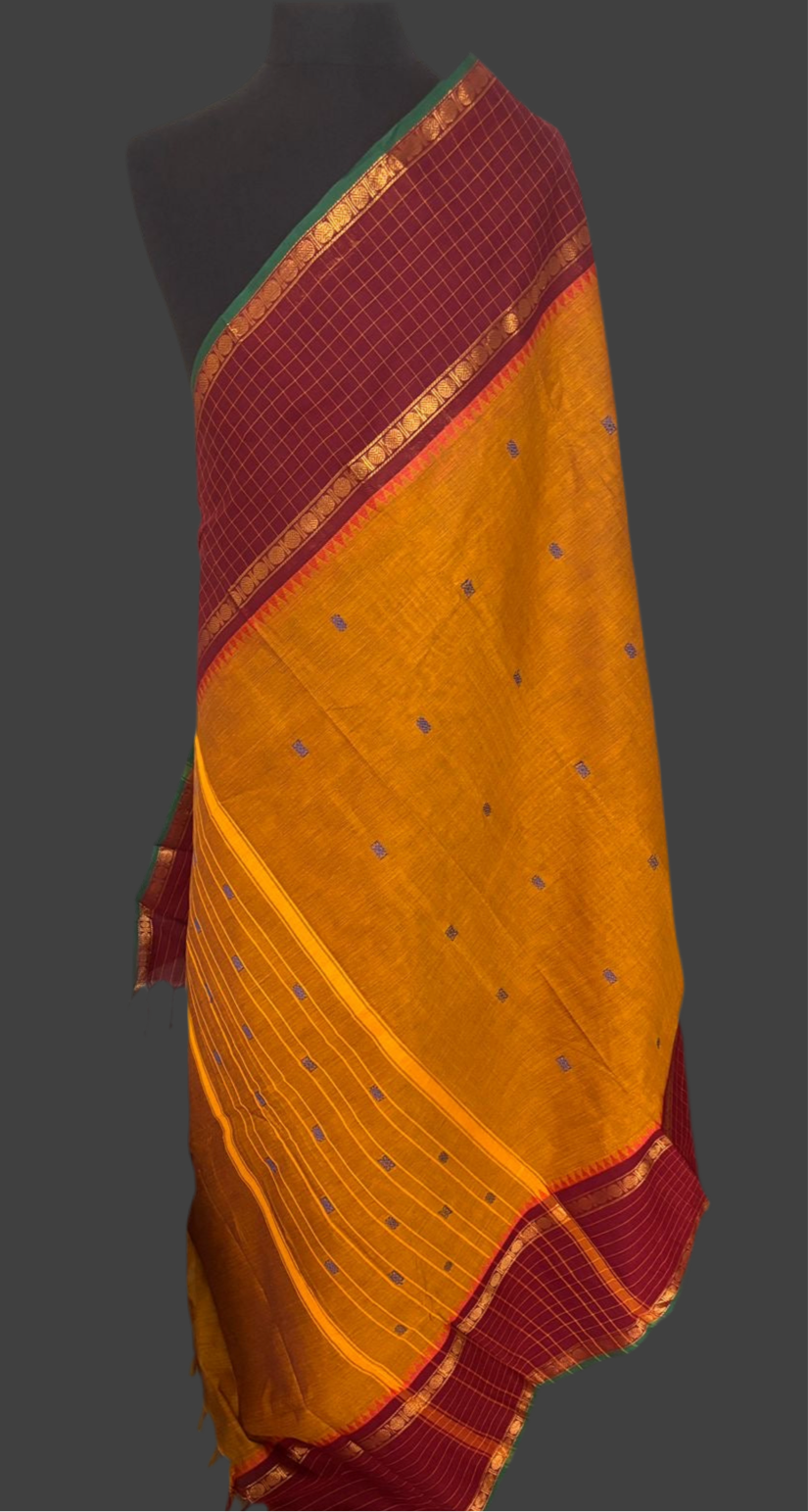Sangita (संगीता) Vintage pattern Chettinad Kanchi sarees in mango yellow colour