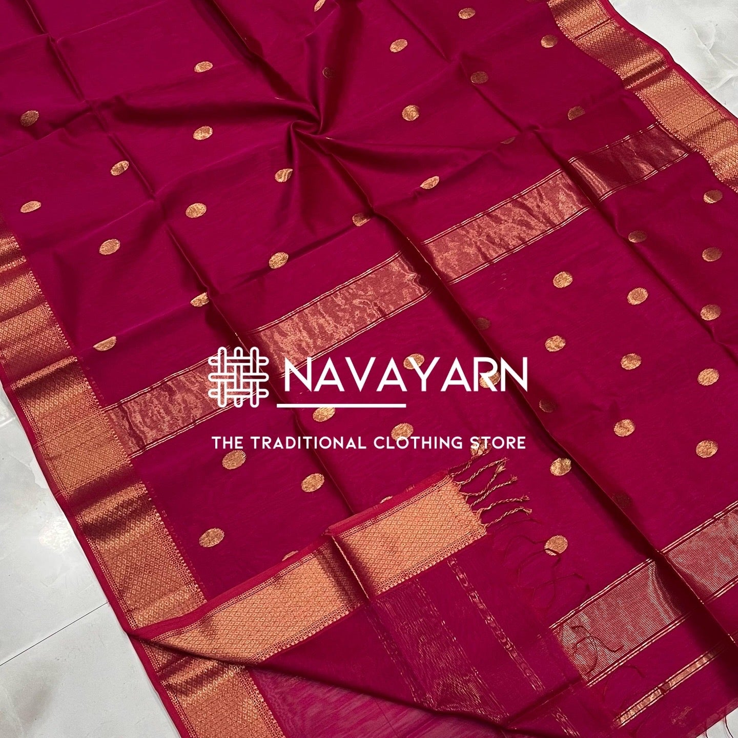 Kalyanika ( कल्याणिका) Maheshwari Silk Sarees with coin butta weave pattern, Rani KM17