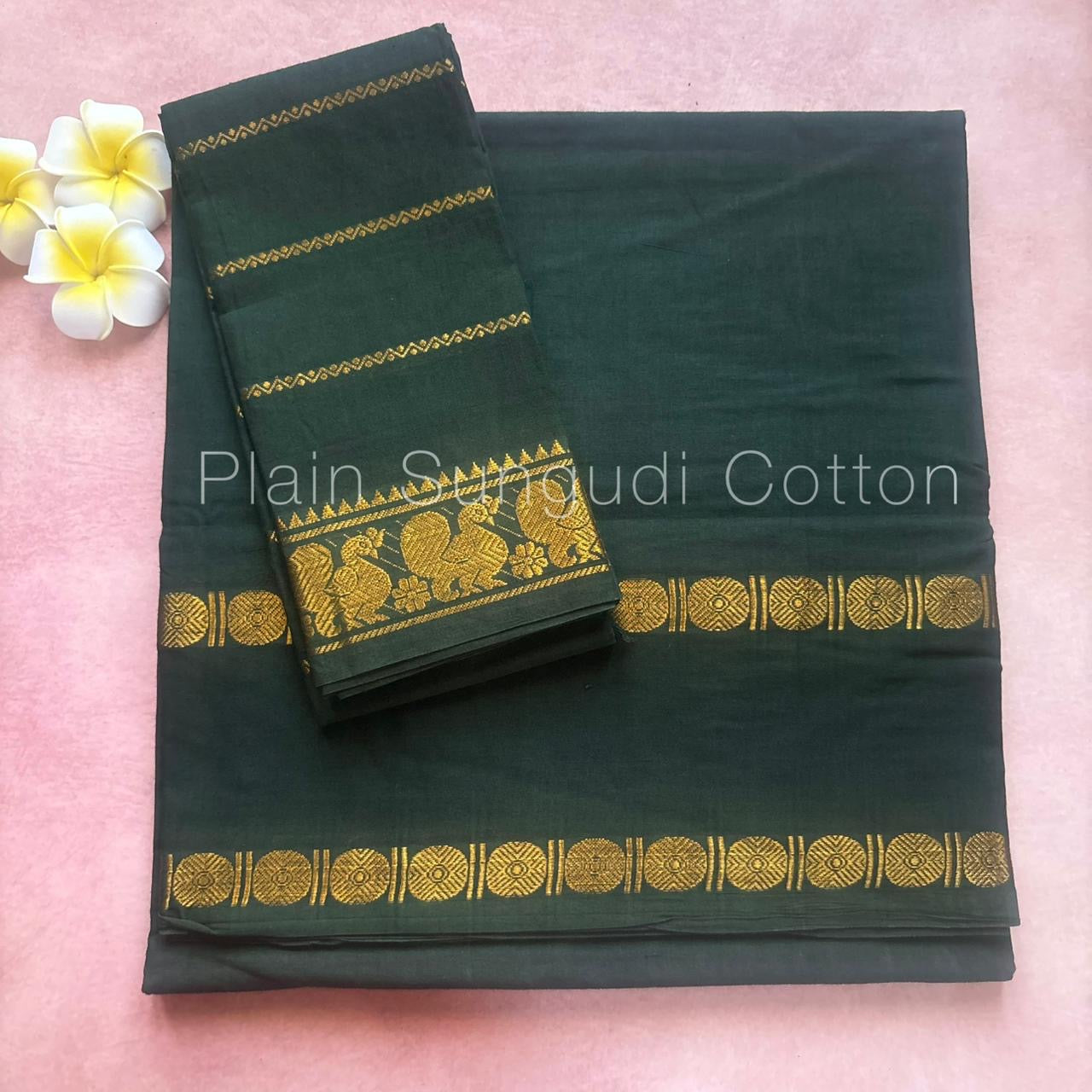 Rudraksha retta petta border Green sungudi handloom cotton saree
