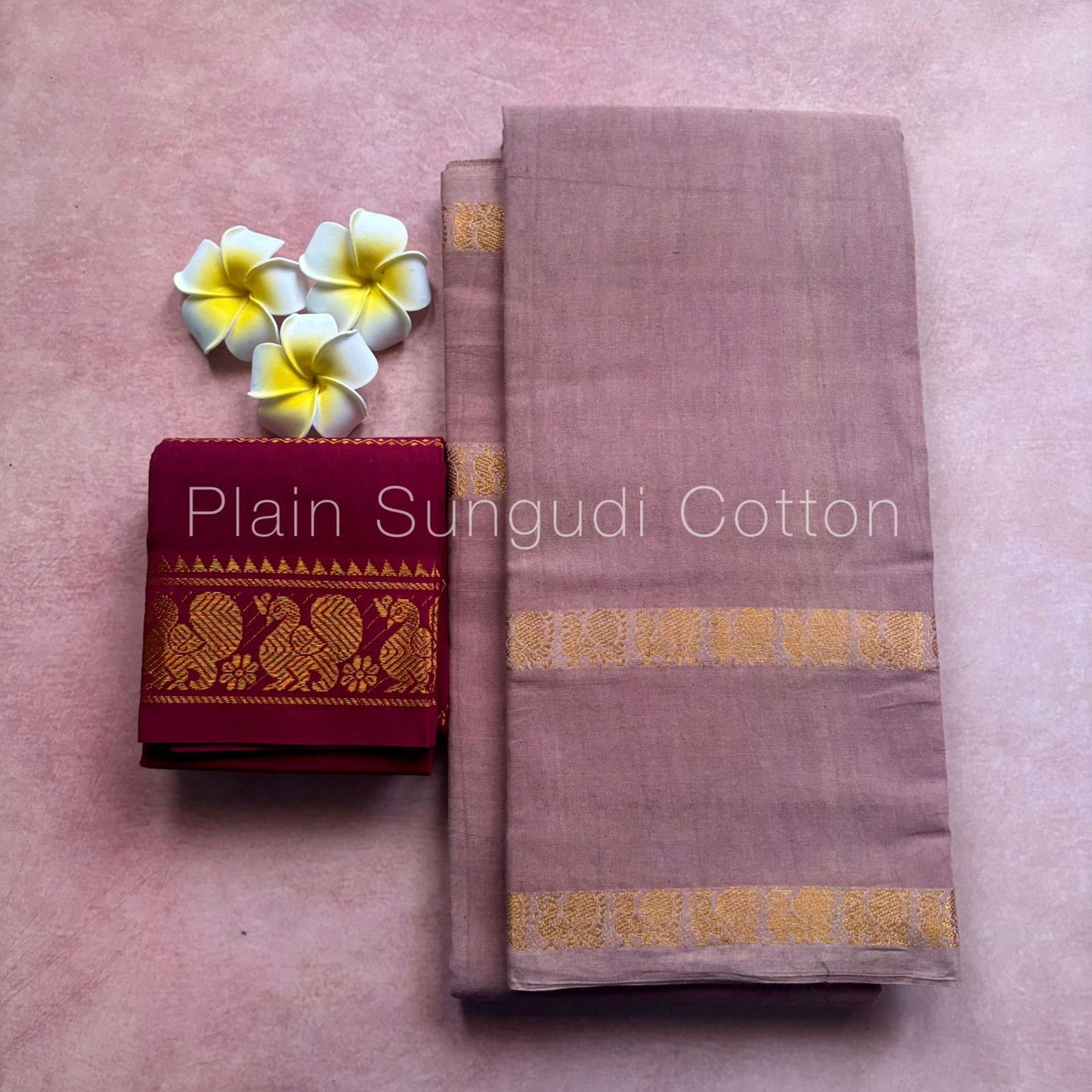 Onion brown shade Sungudi handloom Cotton Saree with maroon Blouse
