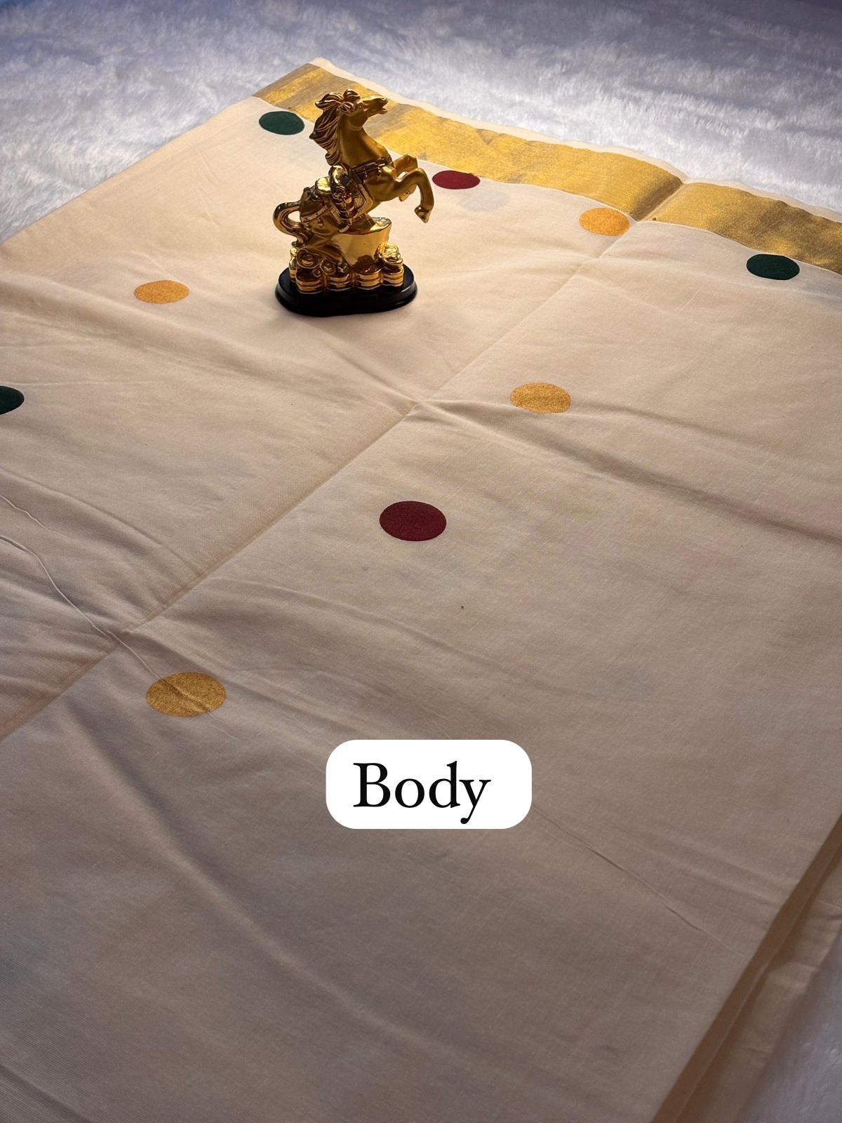Multi colour polka Dot Kerala kasavu Saree
