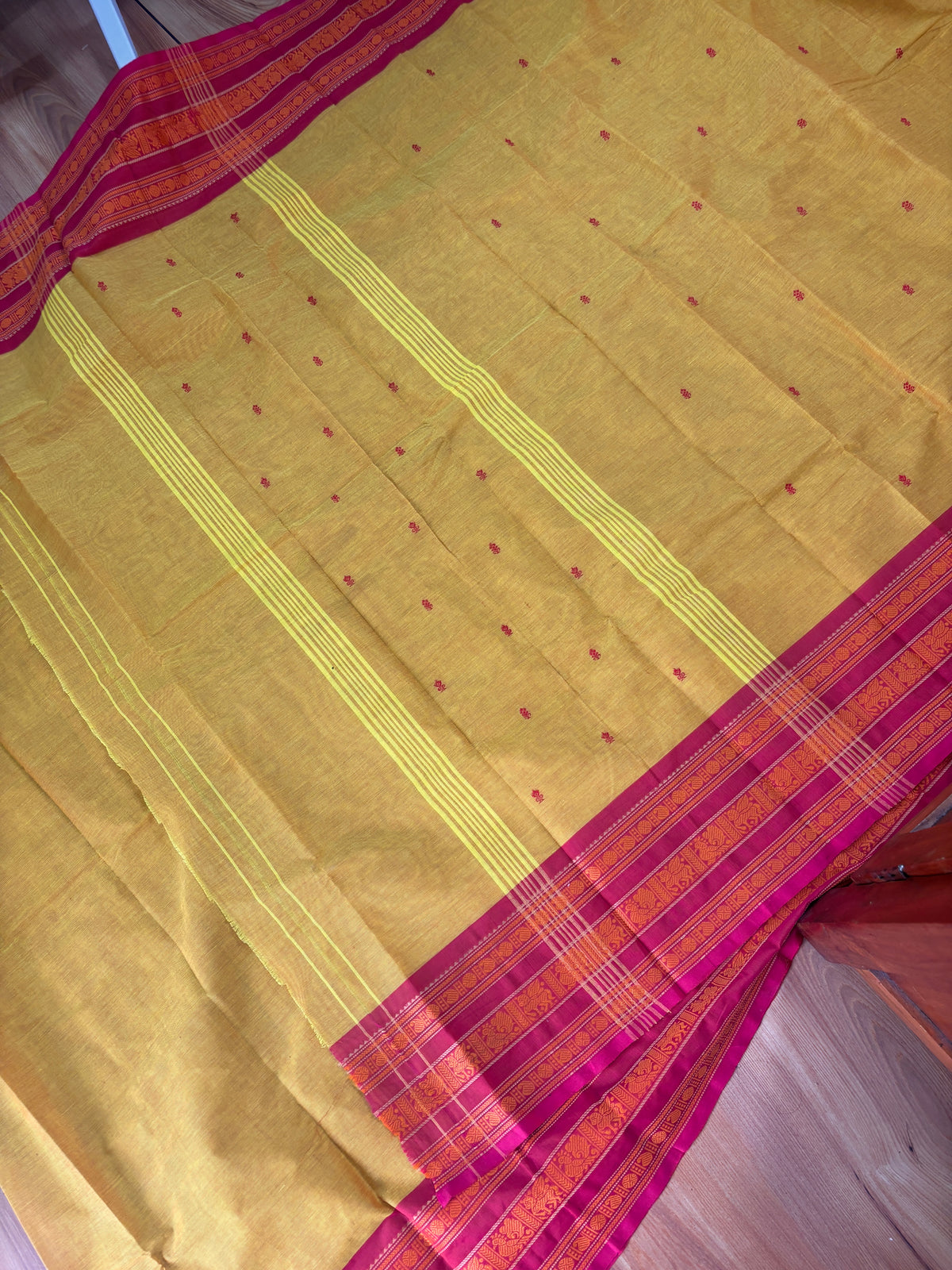 Vintage mustard pink combo kanchi cotton Sarees with buttas SGS47
