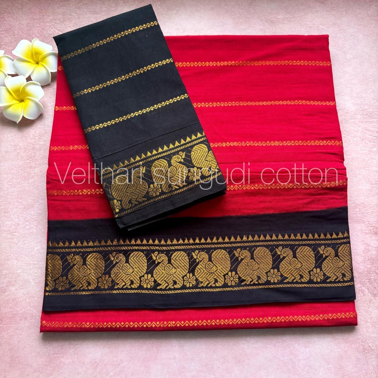 Tarangini Velthari Sungudi Cotton Handloom Saree with blouse piece