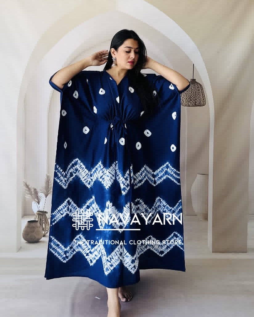Tye and Dye Deep Blue Pure Cotton Kafthans Free Size