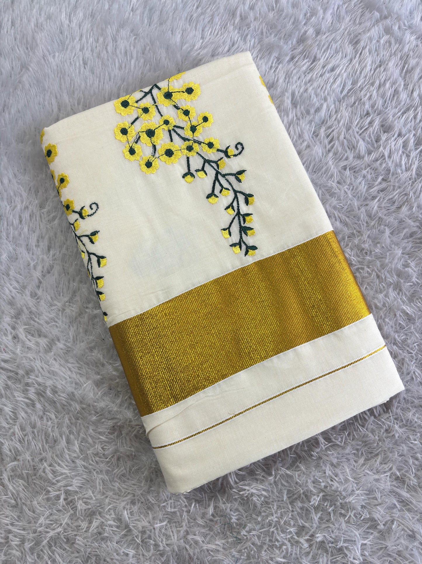 Kanikonna embroidered Kerala Vishu Saree