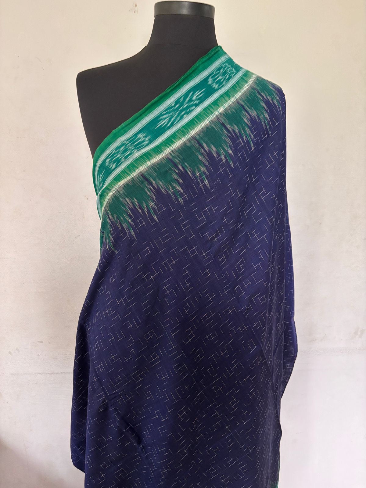 Sambalpuri Odisha handloom cotton Sarees Navy blue and green