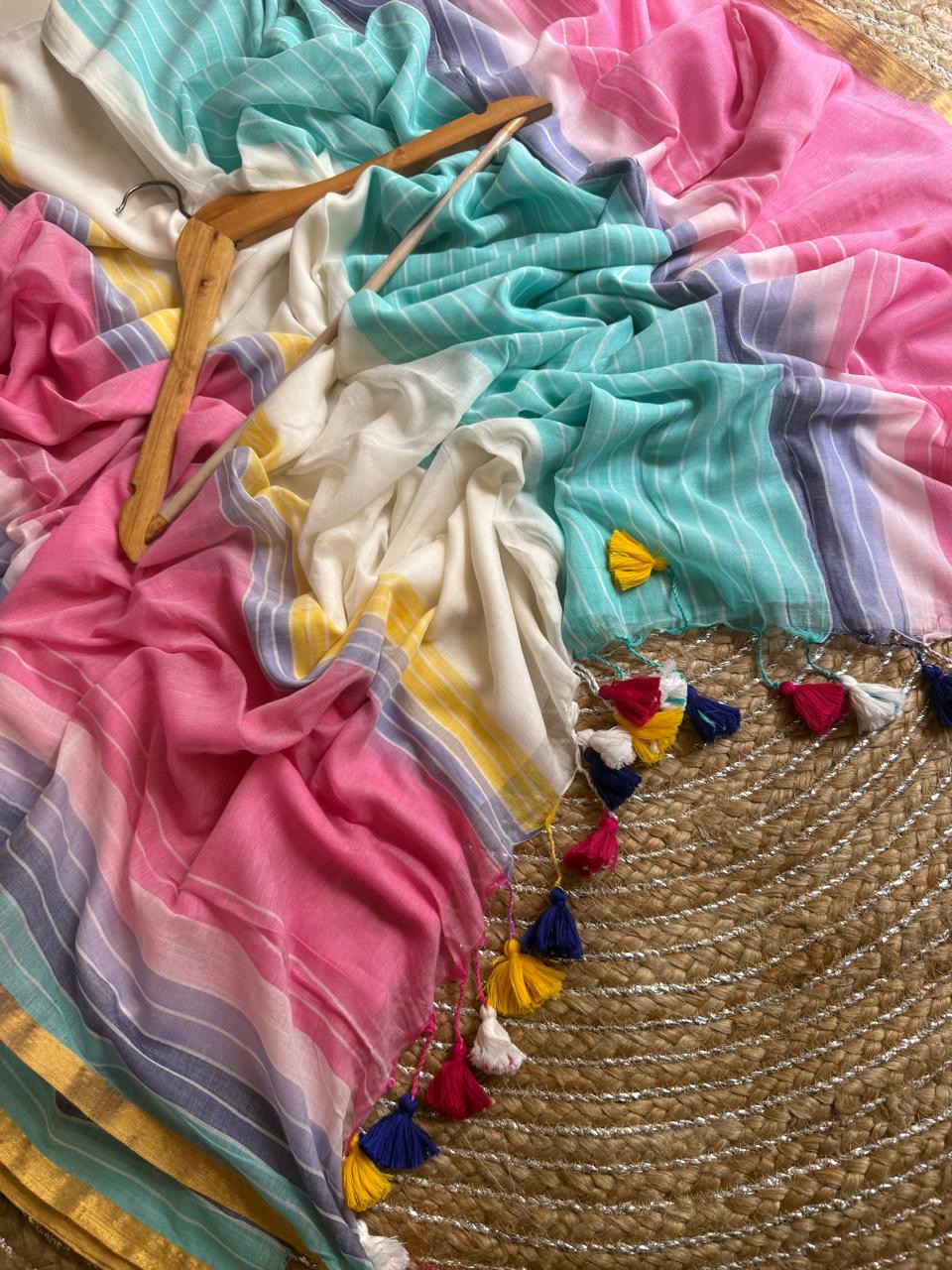 Viharika (विहारिका) Bengal handloom Mul cotton sarees multicolour pastels