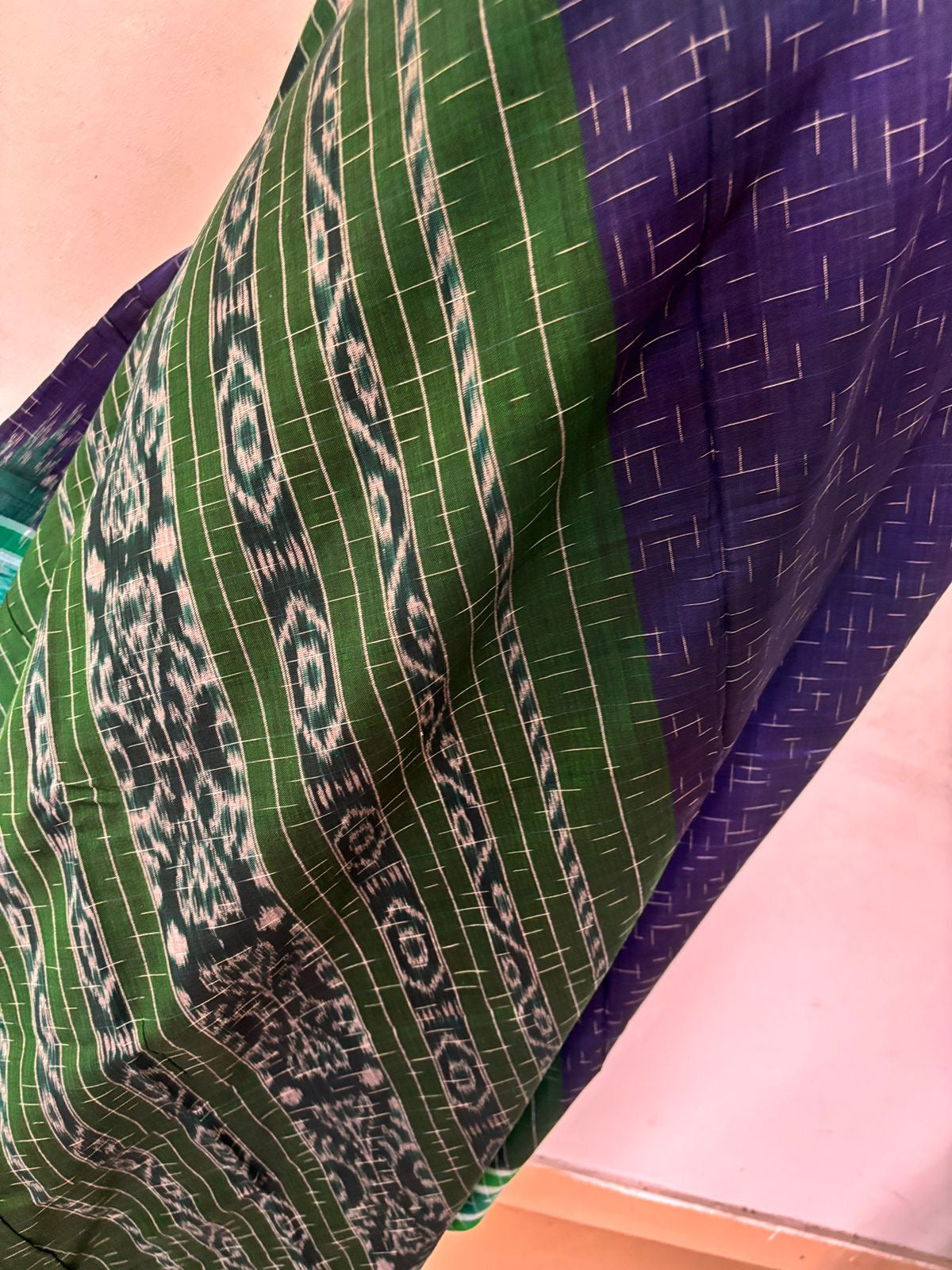 Sambalpuri Odisha handloom cotton Sarees Navy blue and green