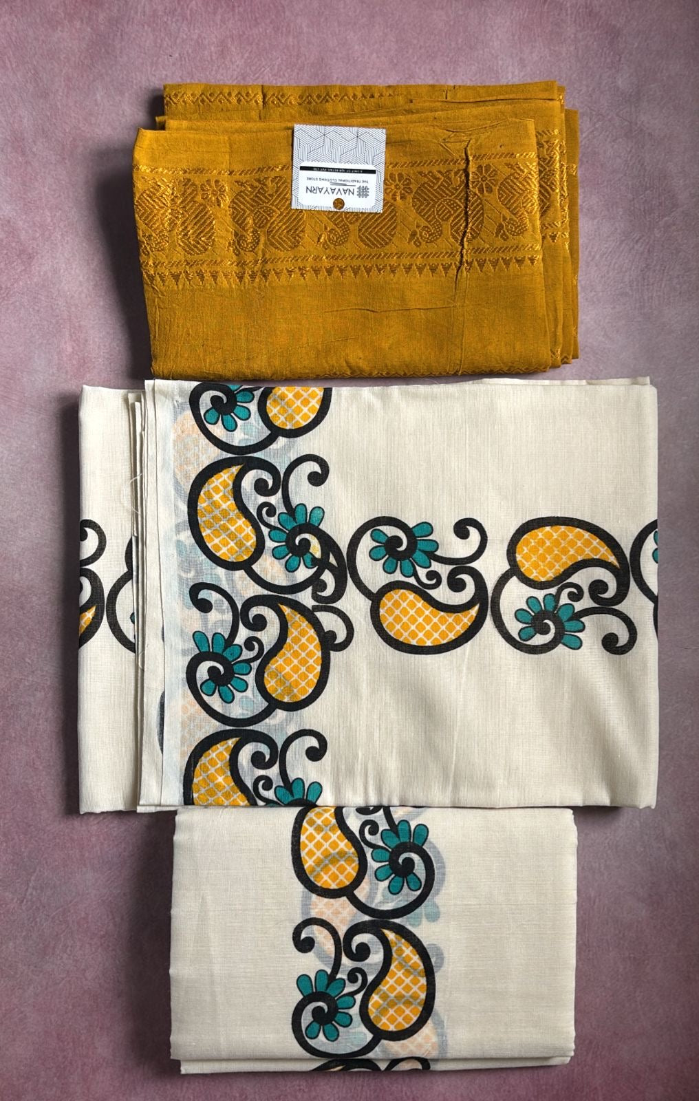 Onam special printed Cotton Set Mundu with handloom sungudi cotton blouse piece