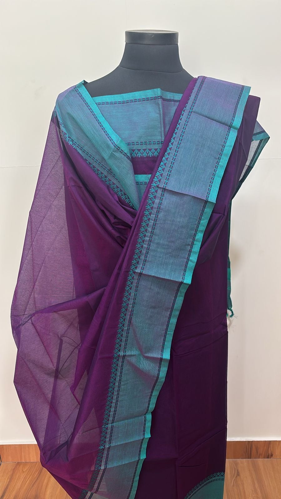 Violet and Rama green Chettinad Unstiched suit set Vintage Collections
