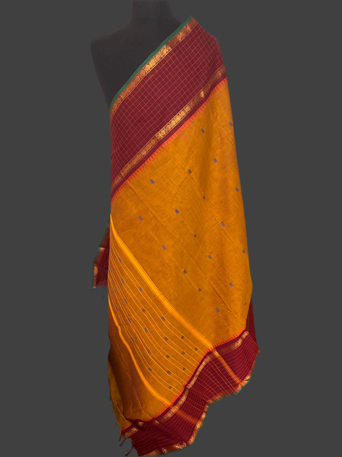 Sangita (संगीता) Vintage pattern Chettinad Kanchi sarees in mango yellow colour