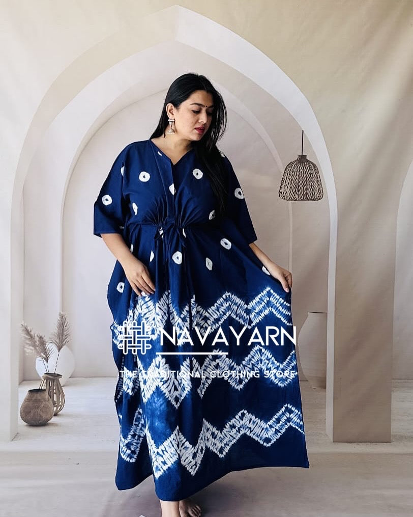 Tye and Dye Deep Blue Pure Cotton Kafthans Free Size