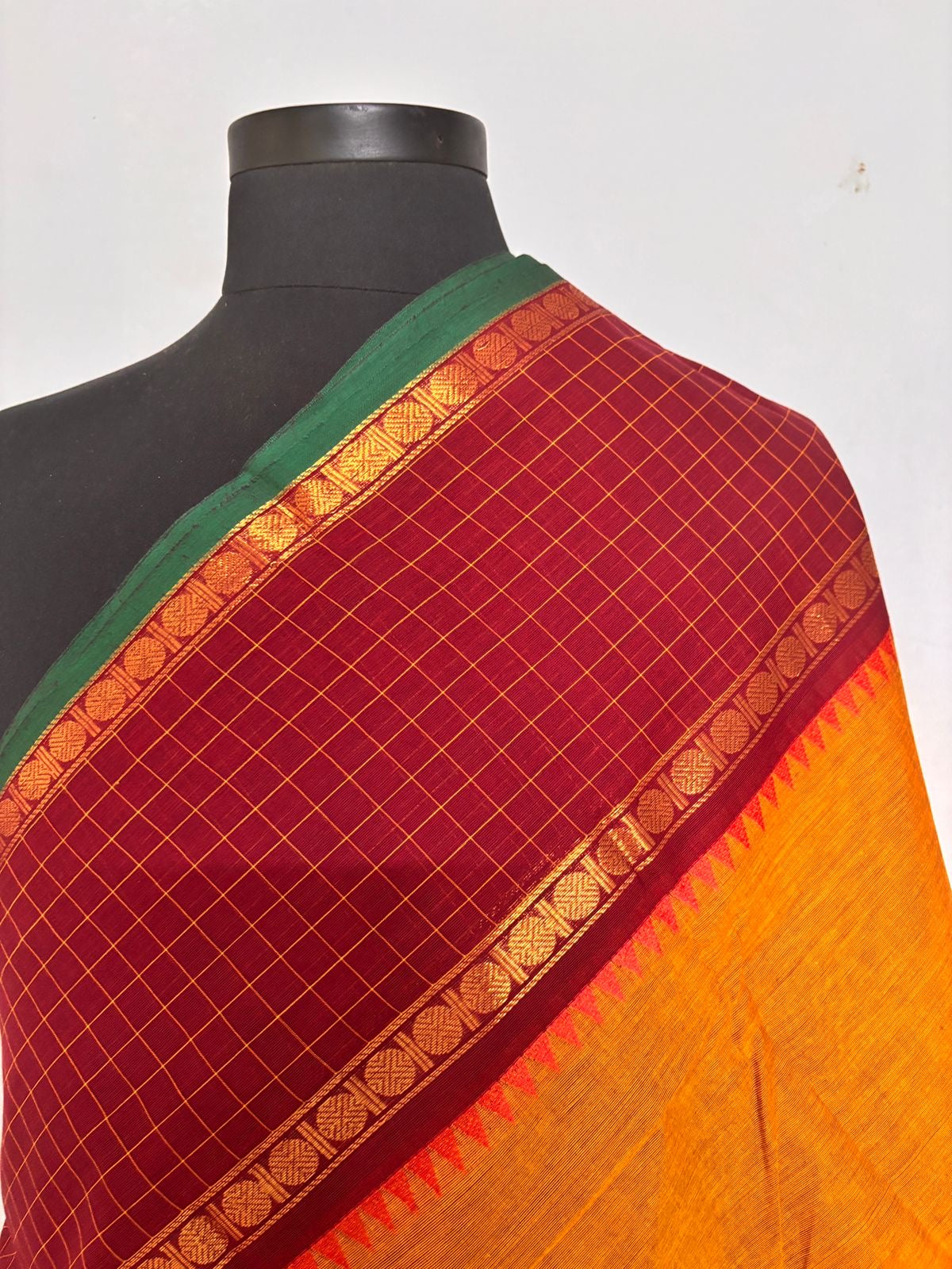 Sangita (संगीता) Vintage pattern Chettinad Kanchi sarees in mango yellow colour