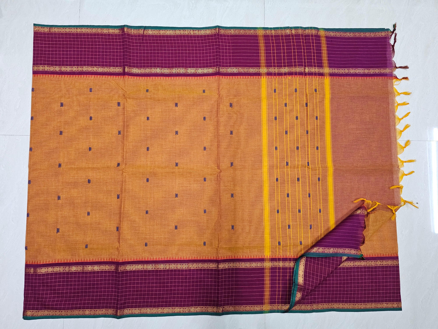 Sangita (संगीता) Vintage pattern Chettinad Kanchi sarees in mango yellow colour