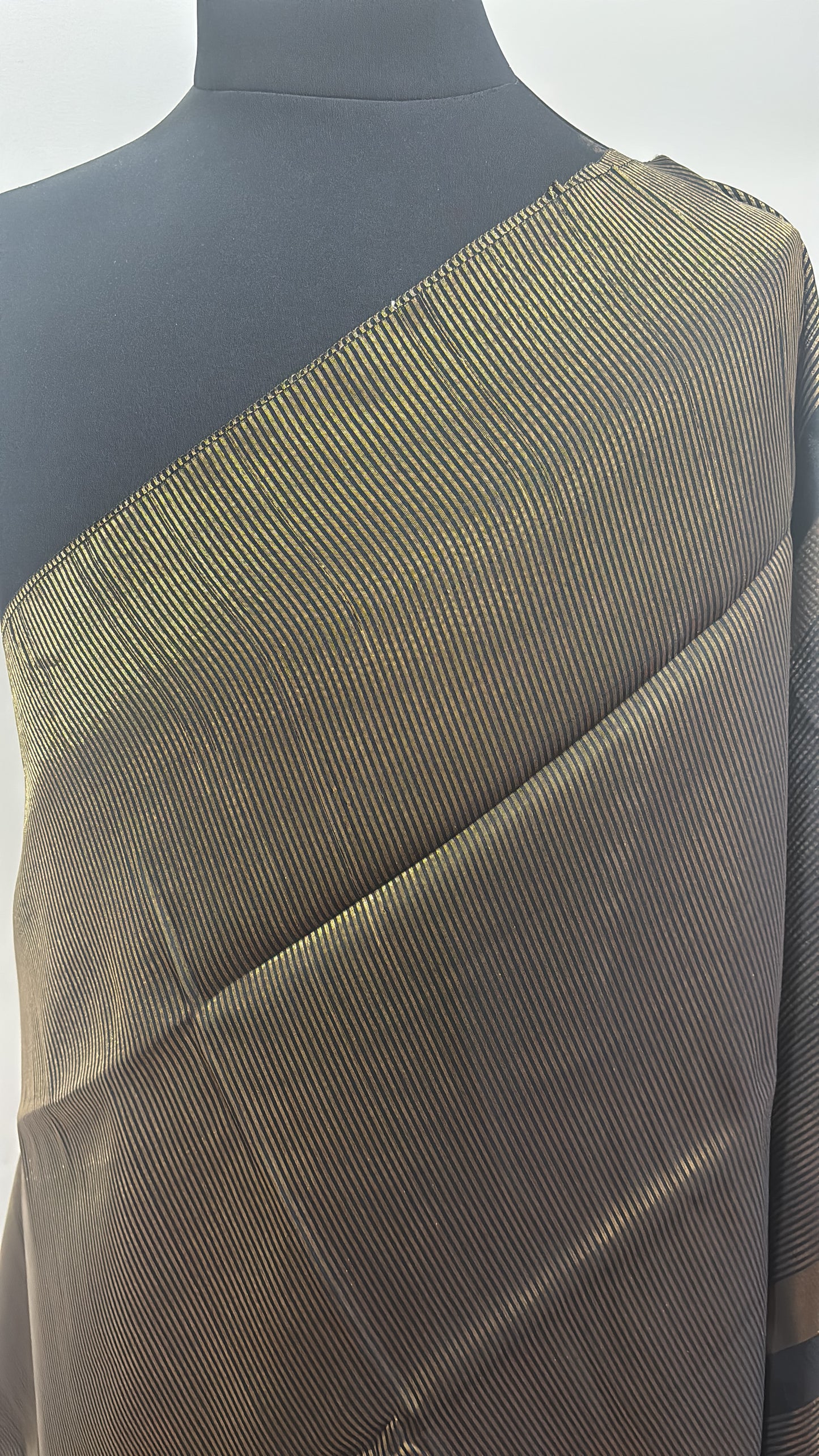 Banarasi black and antique zari striped Saree