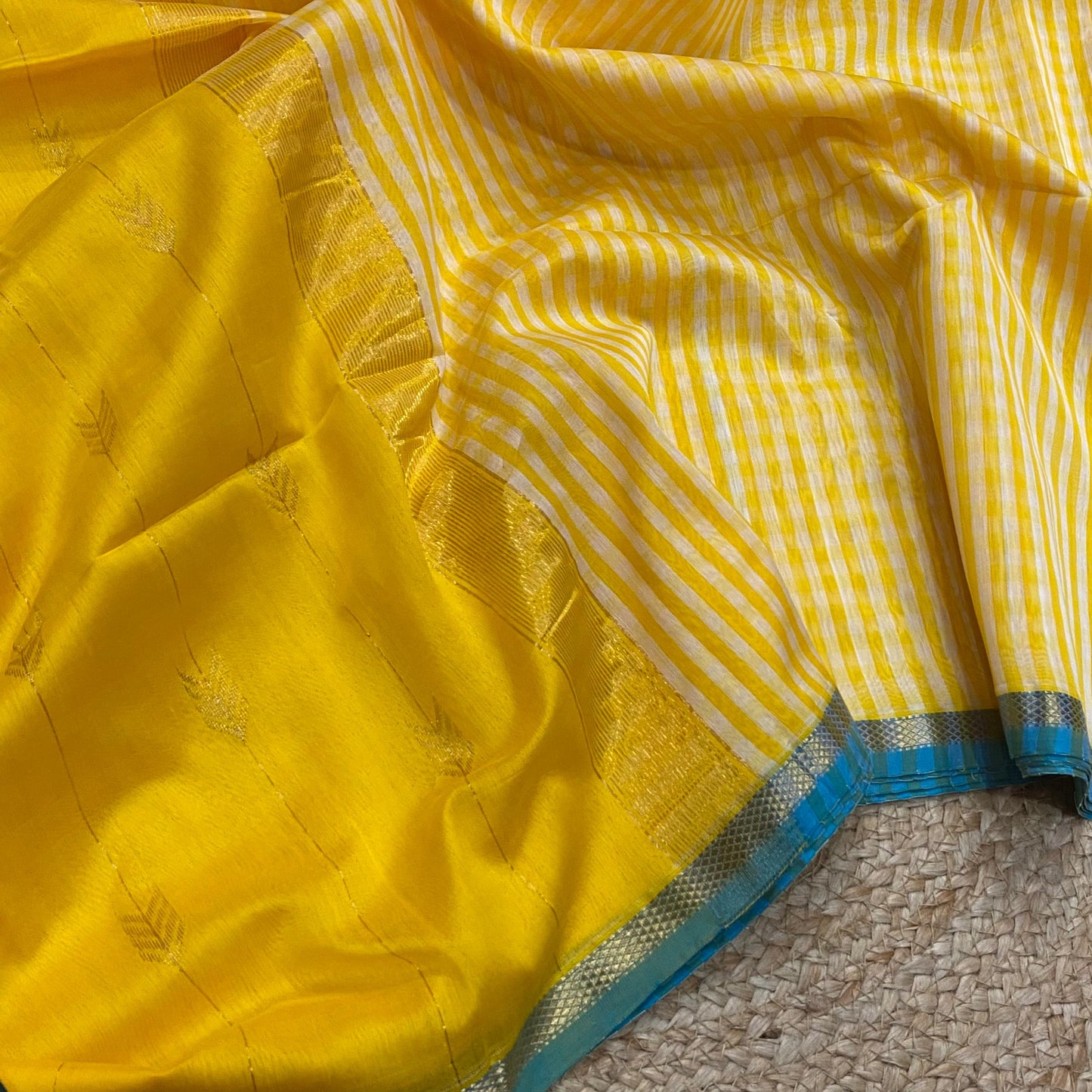 Pre Order : Kalyanika Maheshwari Silk Cotton festive Yellow zari check Sarees