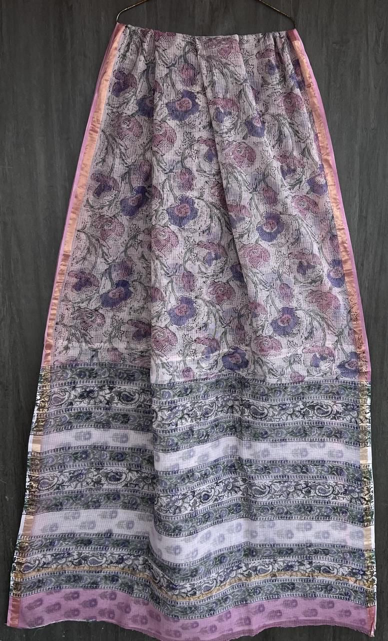 Kota doria Saree floral pink
