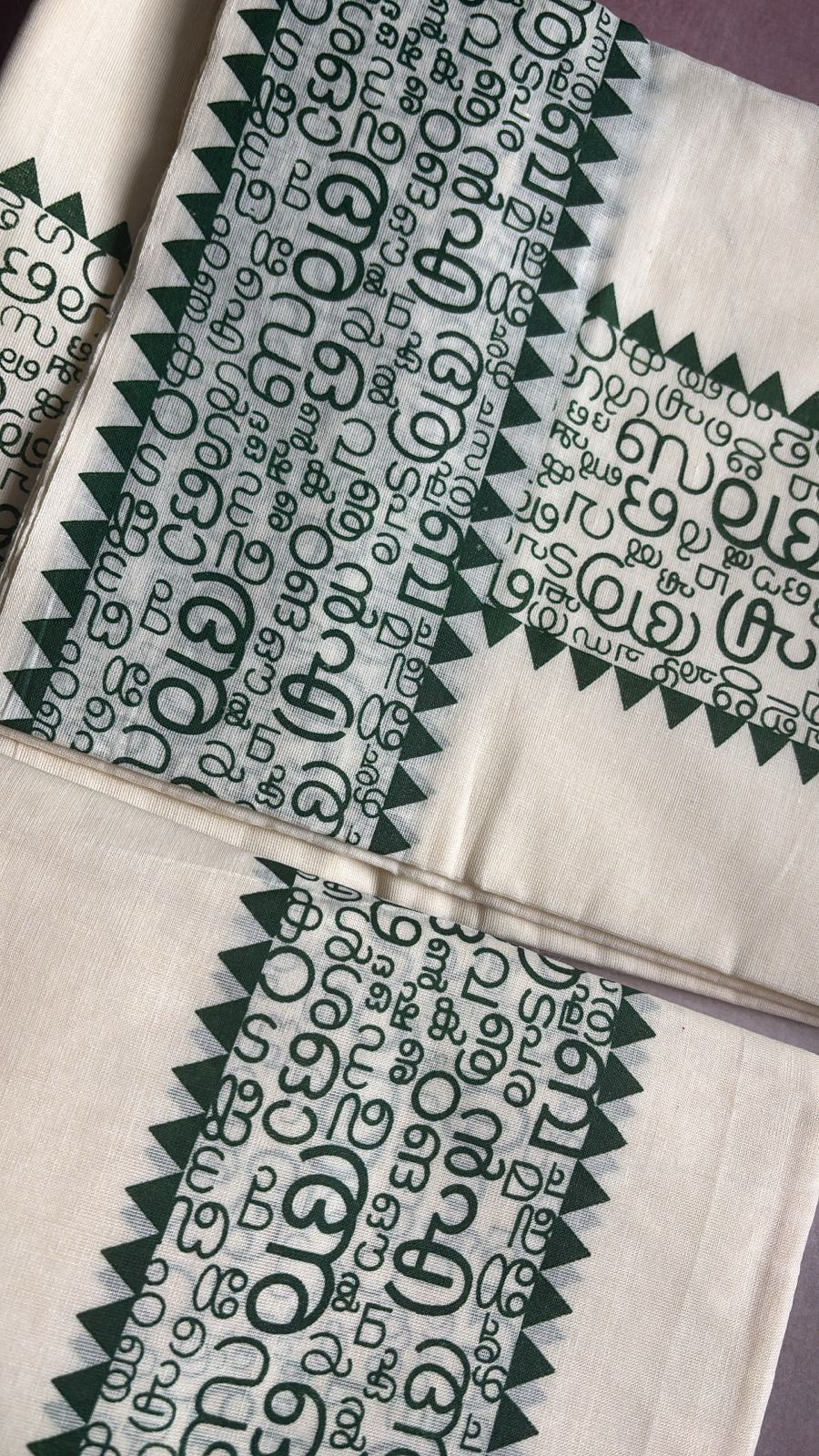 Kerala Cotton Aksharamala Single Set Mund with Blouse