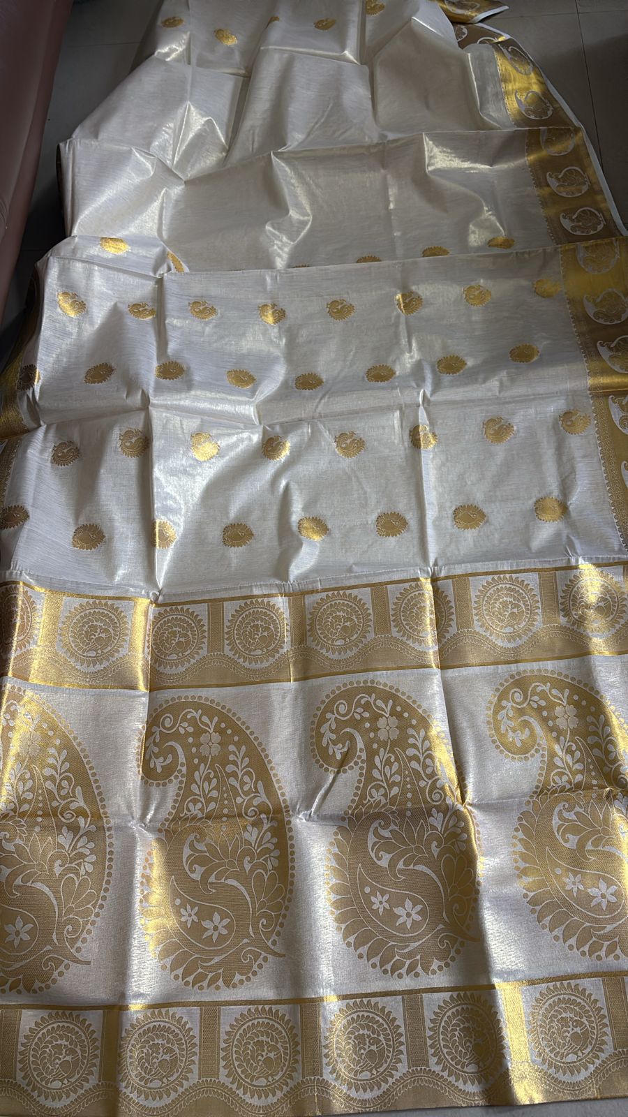 Premium Bridal Golden Tissue Kerala Set Saree