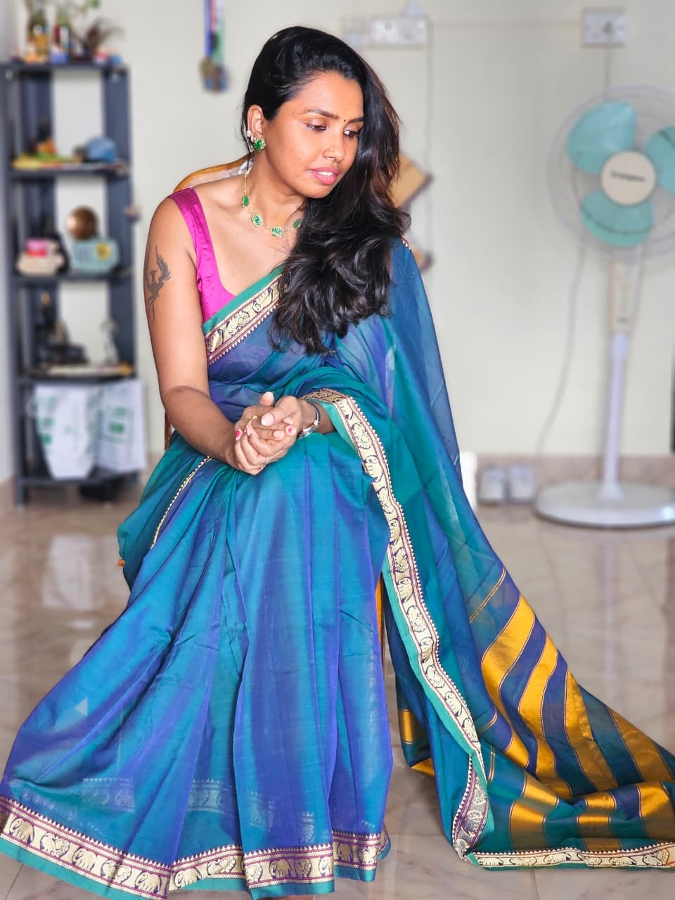 Vrinda Narayanpeth blue dual tone Vintage Sarees