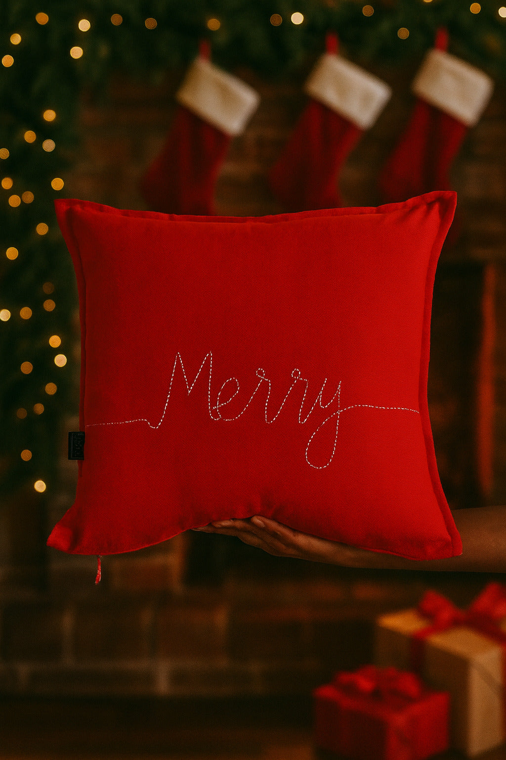Merry hand embroidered Christmas cushion Covers : pack of three