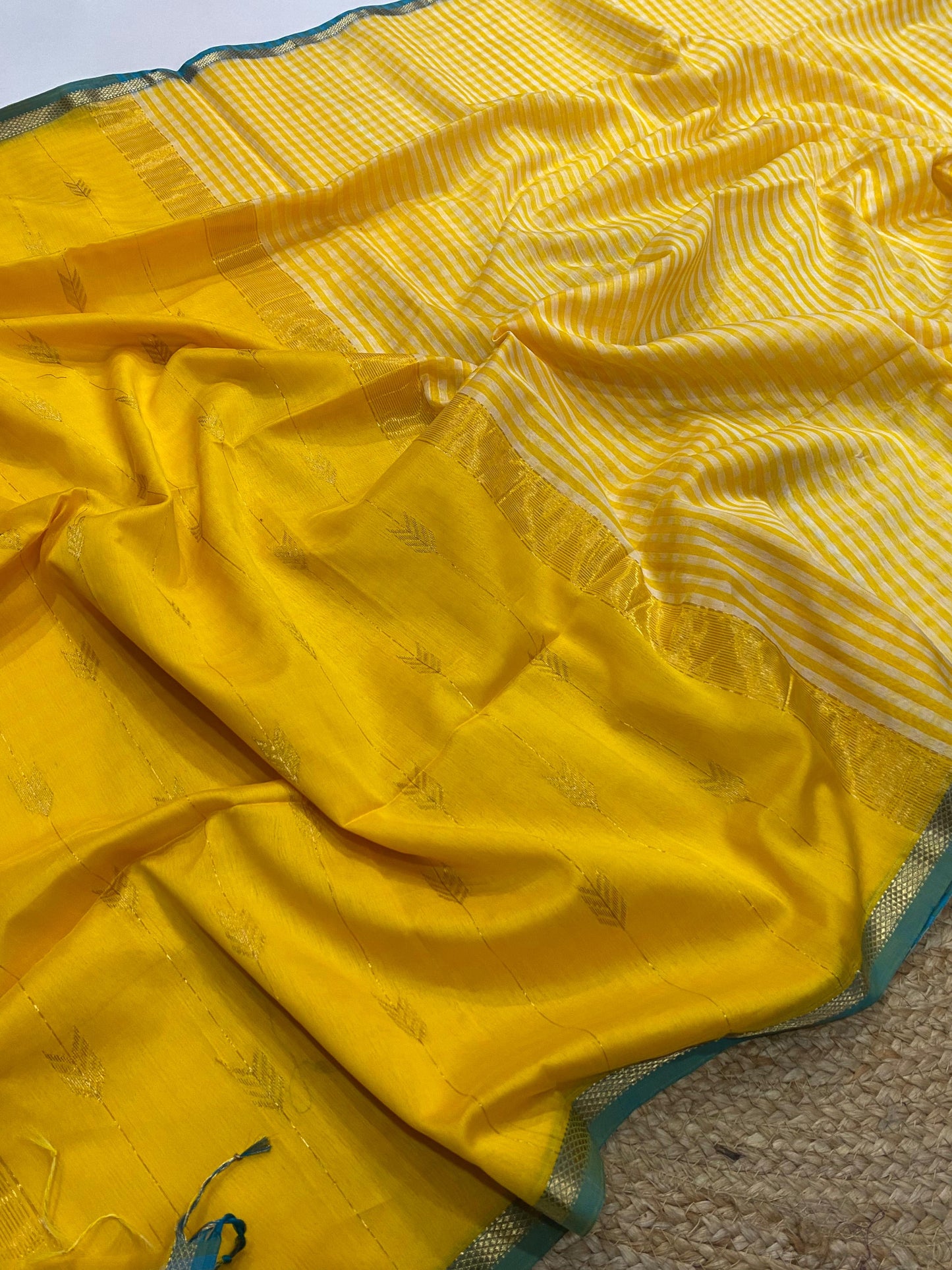 Pre Order : Kalyanika Maheshwari Silk Cotton festive Yellow zari check Sarees
