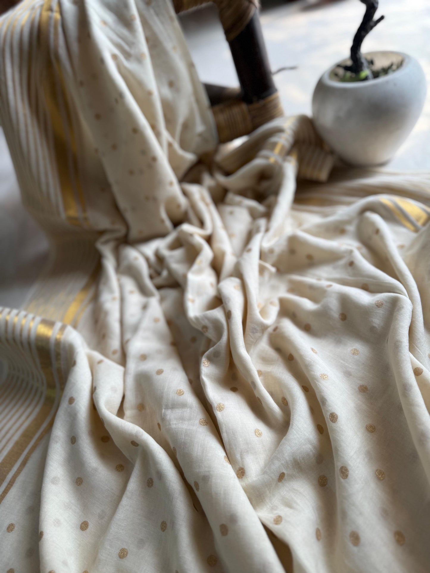 Festive Collection Golden butta handwoven Mul cotton Sarees