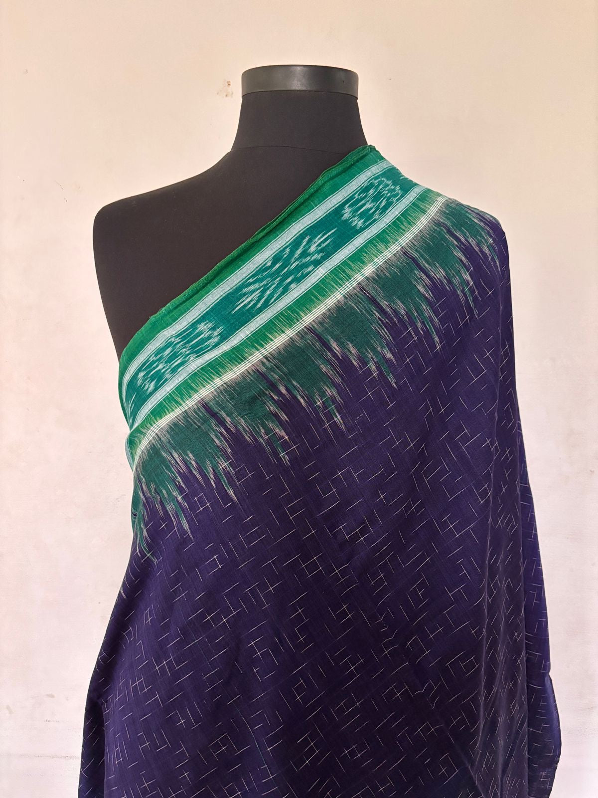 Sambalpuri Odisha handloom cotton Sarees Navy blue and green