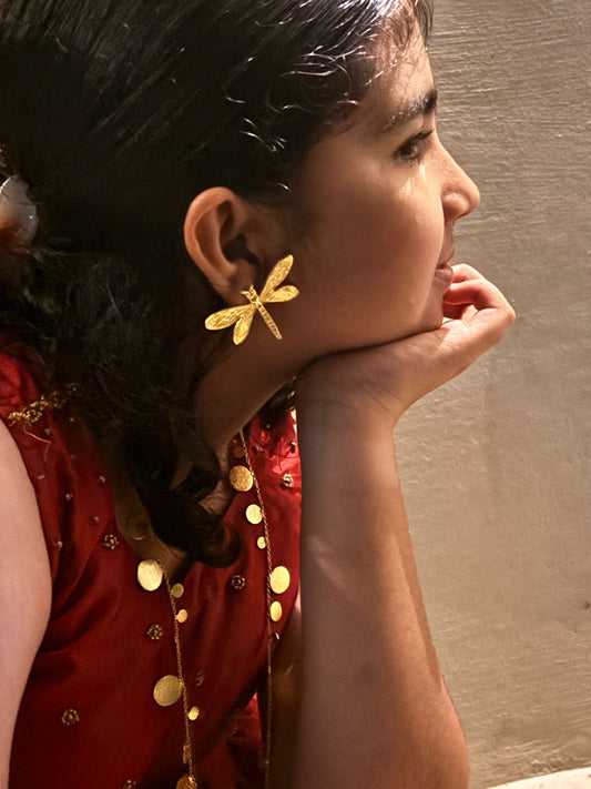 Anti Tarnish Dragon Fly statement earring