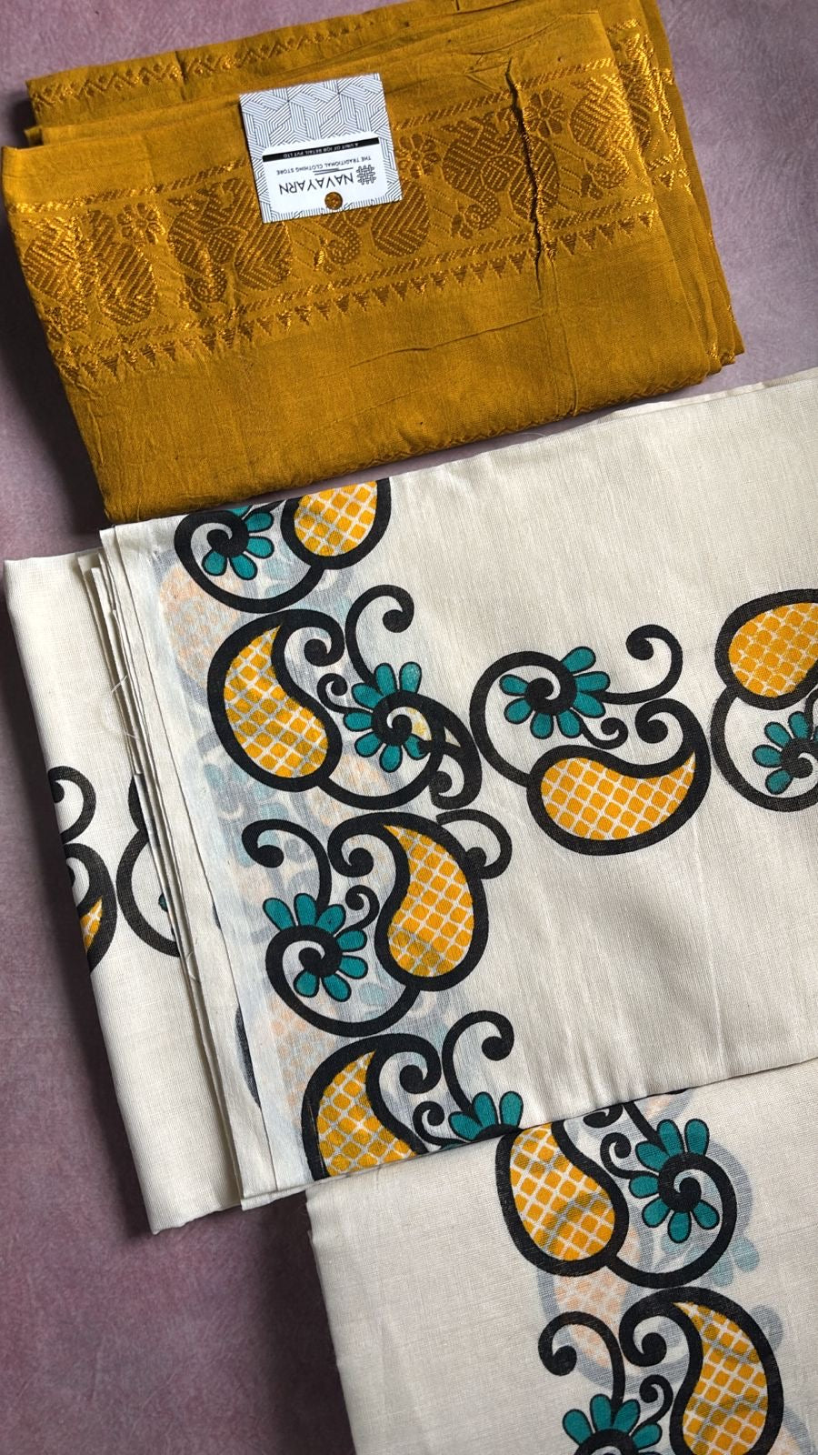Onam special printed Cotton Set Mundu with handloom sungudi cotton blouse piece
