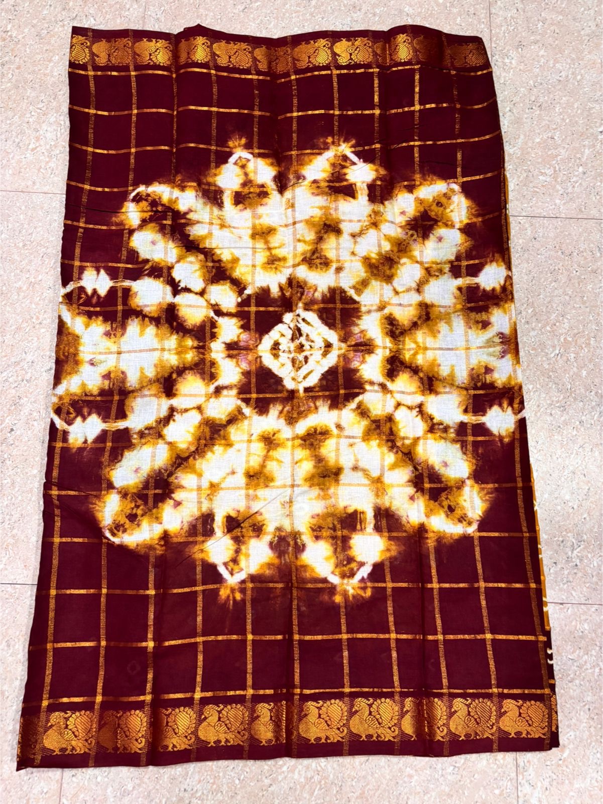 Nethra Mango yellow Sungudi bhandhani cotton Saree with contrast border