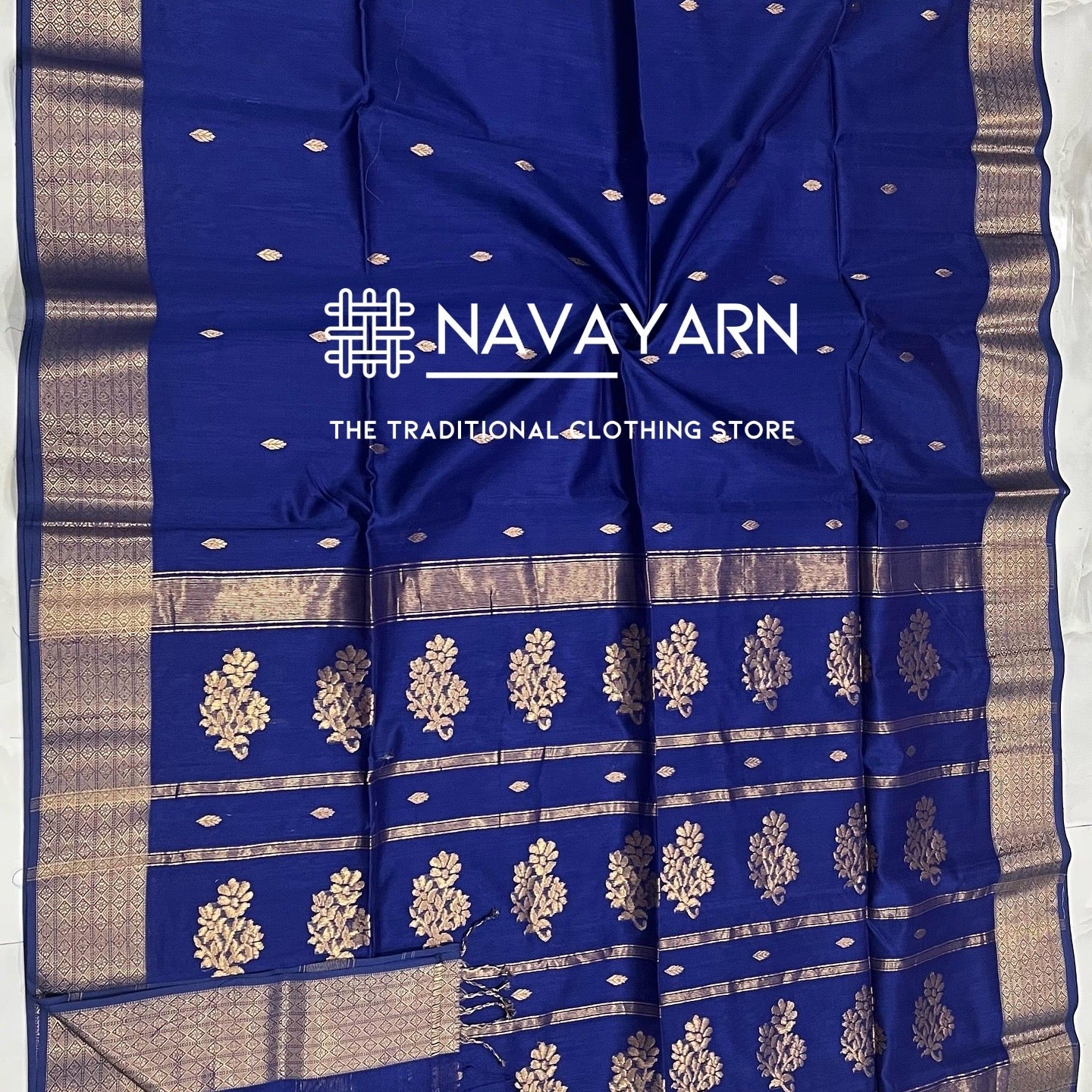 Kalyanika authentic handloom Maheshwari silk sarees in royal blue KM18