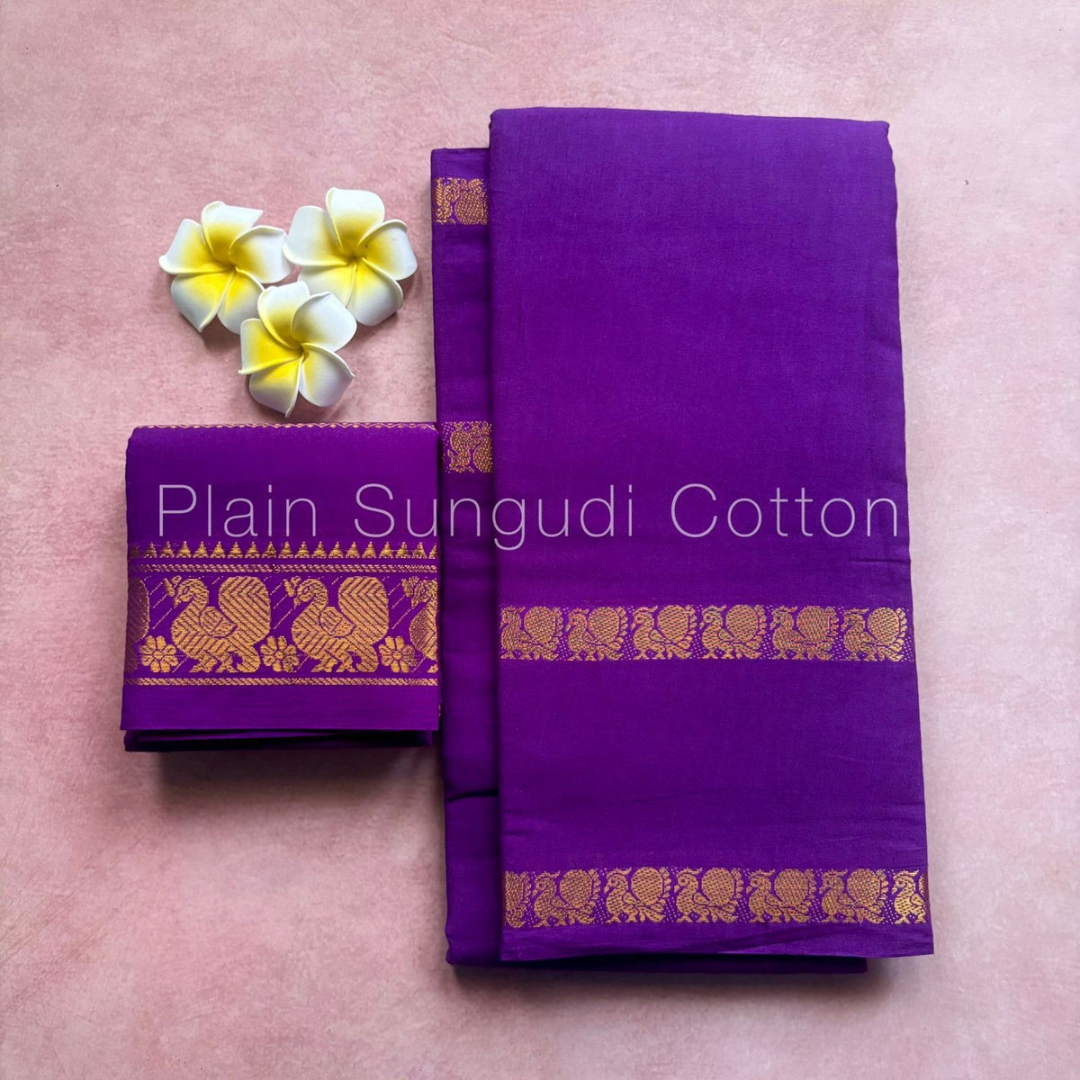 Sungudi cotton retta petta border saree in deep violet